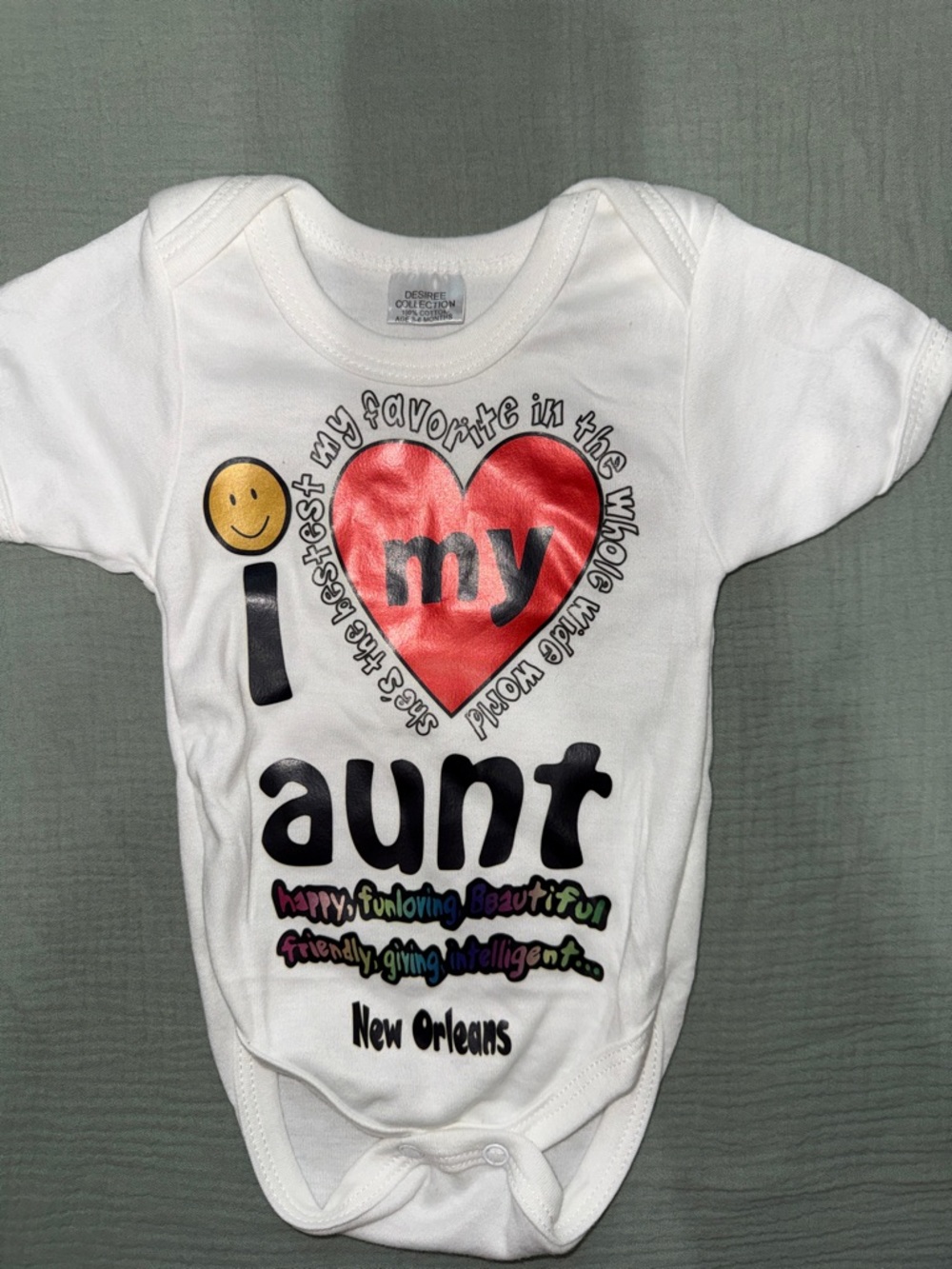 White "I ♥ My Aunt"  New Orleans Baby Bodysuit 3/6M